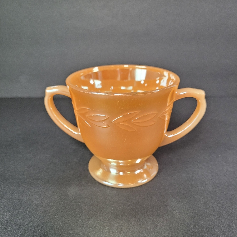 Laurel Leaf Orange VTG FIRE KING PEACH Luster Ware Iridescent Sugar Bowl